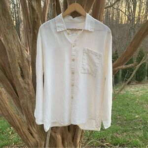 Flax by Jeanne Engelhart Linen Button Down Top in Ivory Coast/Cream